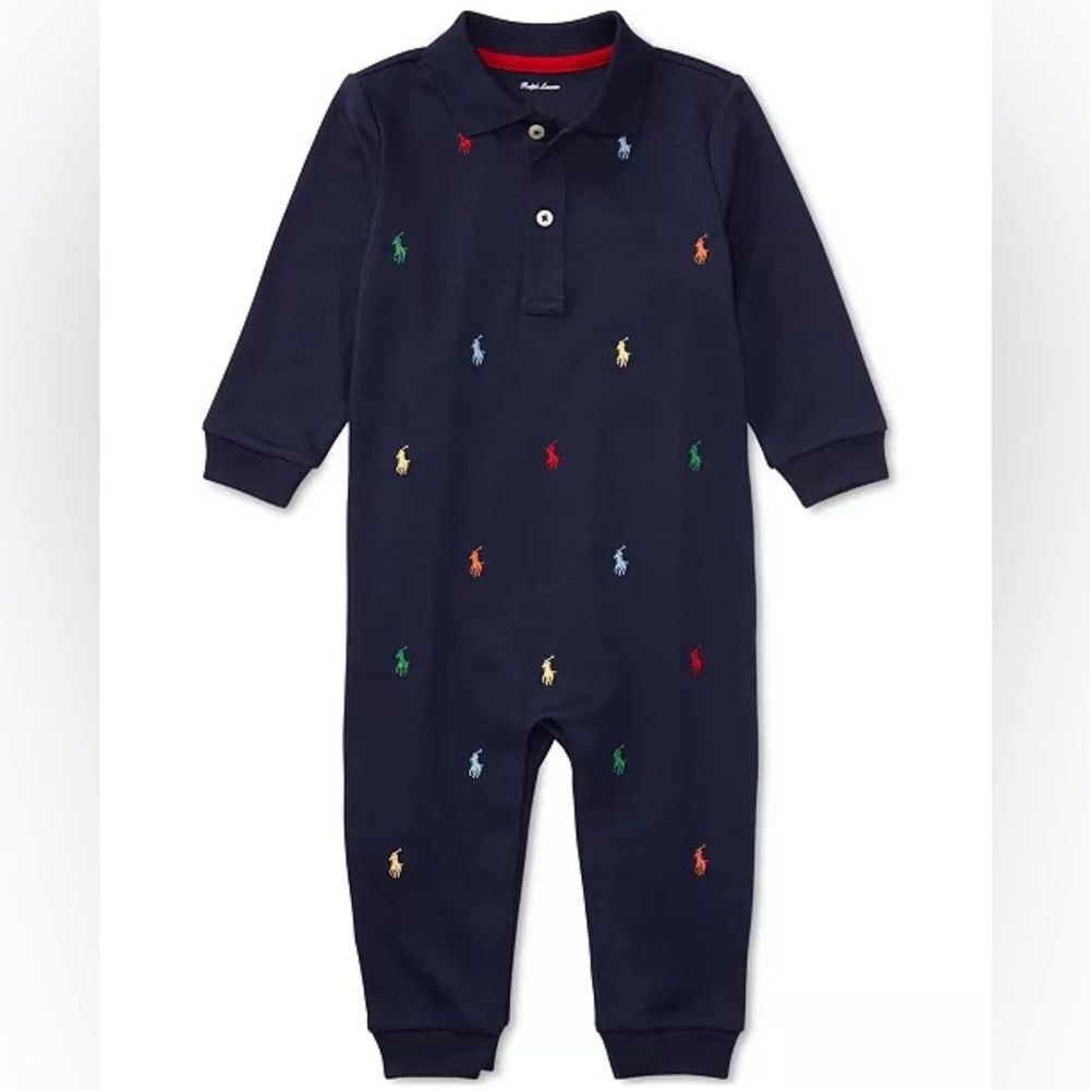 Ralph Lauren Navy Baby Boys Schiffli Cotton Coverall - Size 9 Months